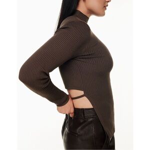 Babaton Sculpt Knit Tie-back Longsleeve Top Medium Rich Mocha Brown